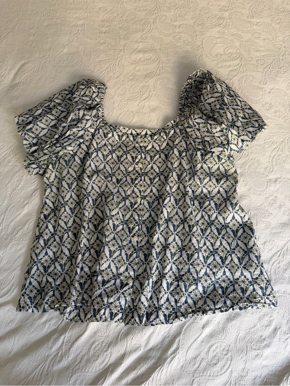 Caslon Blue Green and White Printed Square-Neck Top